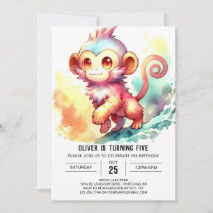 Anpassningsbar Boho Monkey Birthday Inbjudningar