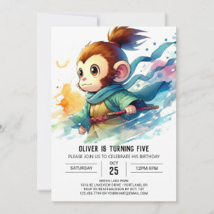 Anpassningsbar Boho Monkey Birthday Inbjudningar
