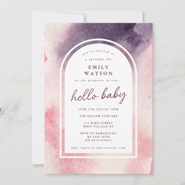 Anpassningsbar Boho Ombre Arch Gender Neutral Baby Inbjudningar (Framsida)