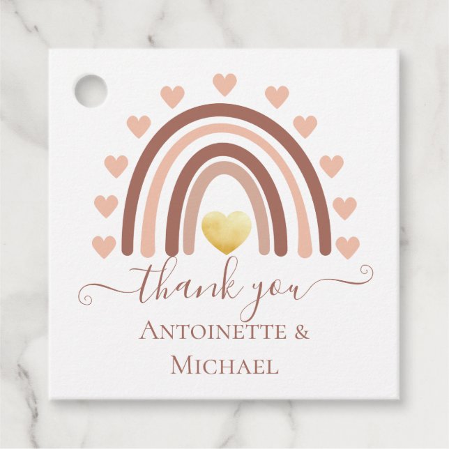 Anpassningsbar Boho Rainbow Baby Shower Tack Gåvor Etiketter (Framsida)