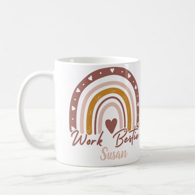 Anpassningsbar Boho Rainbow Work Bestie Personlig Kaffemugg (Vänster)