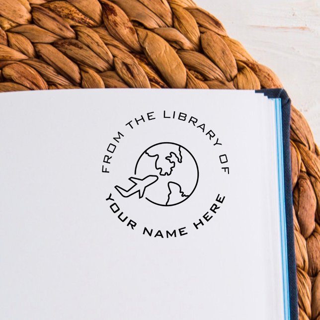 Anpassningsbar Bok Embosser | Världsresandeflygpla Självfärgande Stämpel (Skapare uppladdad)