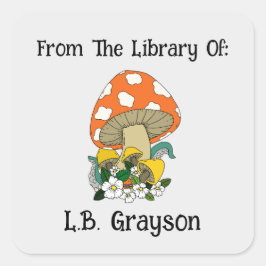 Anpassningsbar Bok-etikett Retro Mushroom Fyrkantigt Klistermärke