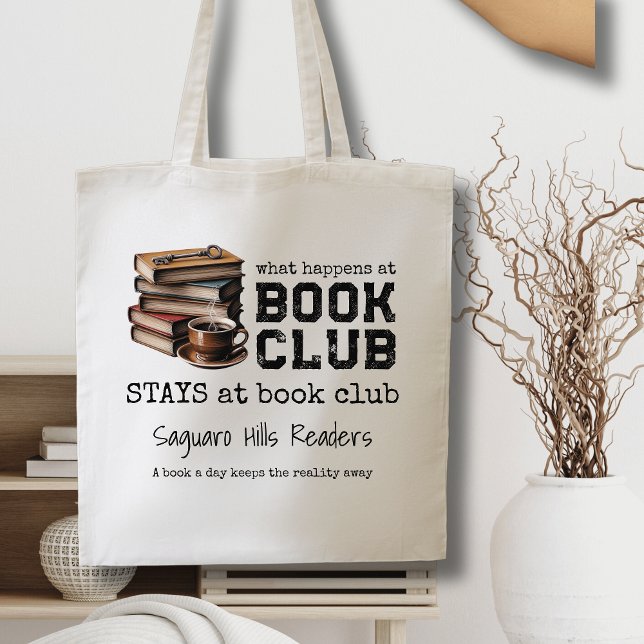 Anpassningsbar Bok Klubb Namn Bookish Funny Tote b Tygkasse (vintage book club name book lovers tote bags for librarian readers gift ideas for him her coffee key)