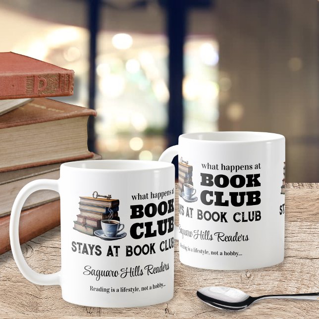 Anpassningsbar Bok Klubb Namn Coffee Mugg Gift (custom what happens at book club stays at book club personalized coffee mugs gifts for reading books)