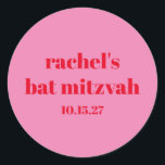 Anpassningsbar Bold Typography Rosa Red Modern Bat Runt Klistermärke<br><div class="desc">Anpassningsbar fet typografi med ljus Rosa och röd modern Bat mitzvah,  klassisk rund etikett</div>