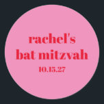 Anpassningsbar Bold Typography Rosa Red Modern Bat Runt Klistermärke<br><div class="desc">Anpassningsbar fet typografi med ljus Rosa och röd modern Bat mitzvah,  klassisk rund etikett</div>