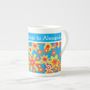 Anpassningsbar Bone China Mugg, Ditzy Orange Flowe Benporslin Mugg