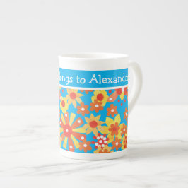 Anpassningsbar Bone China Mugg, Ditzy Orange Flowe Benporslin Mugg