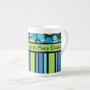 Anpassningsbar Bone China Mugg, Stripe Blue Måne M Benporslin Mugg