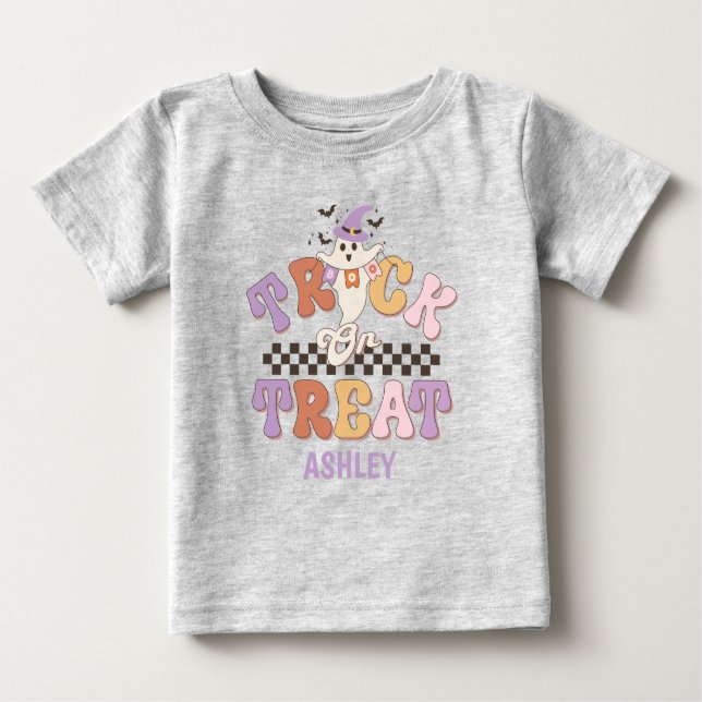 Anpassningsbar Boo Ghost Cute Bus eller godis Hall T Shirt (Framsida)