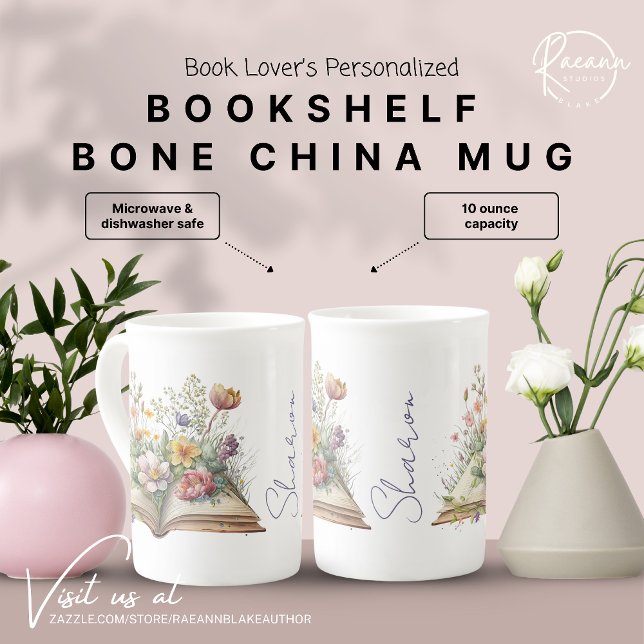 Anpassningsbar Bookshelf Bone China Mugg Benporslin Mugg (Skapare uppladdad)