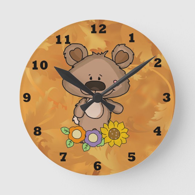 Anpassningsbar Boppy Bear Fall Clock Rund Klocka (Framsida)