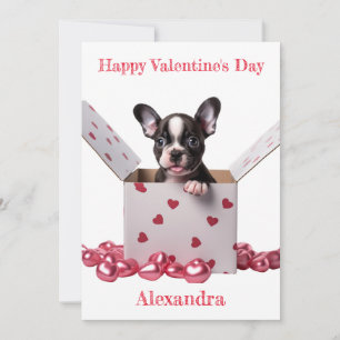 Anpassningsbar Boston Terrier Box Rosa Hearts Vale Julkort