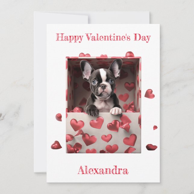 Anpassningsbar Boston Terrier inuti Hearts Box Val Julkort (Framsida)