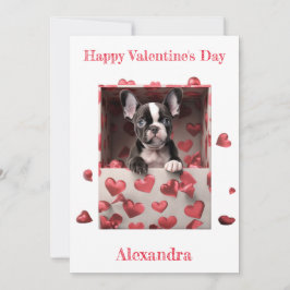 Anpassningsbar Boston Terrier inuti Hearts Box Val Julkort
