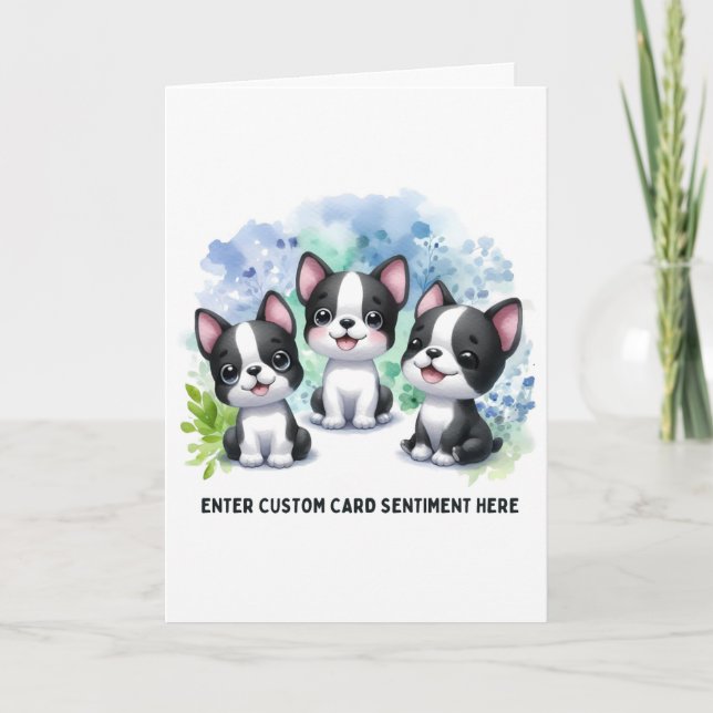 Anpassningsbar Boston Terrier-kort - Välj text Helgkort (Framsida)