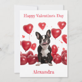 Anpassningsbar Boston Terrier Red Hearts Balloon V Julkort