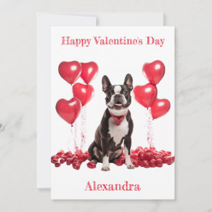 Anpassningsbar Boston Terrier Red Hearts Collar Va Julkort