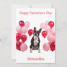 Anpassningsbar Boston Terrier Rosa Red Balloons Va Julkort