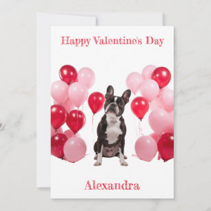 Anpassningsbar Boston Terrier Rosa Red Balloons Va Julkort