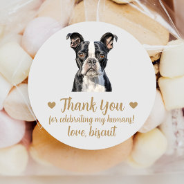 Anpassningsbar Boston Terrier Wedding Favor Sticke Runt Klistermärke