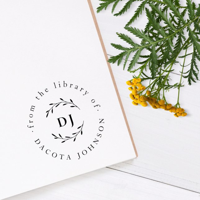 Anpassningsbar Botaniska Initialer Elegant Bibliot Stämpel (Skapare uppladdad)