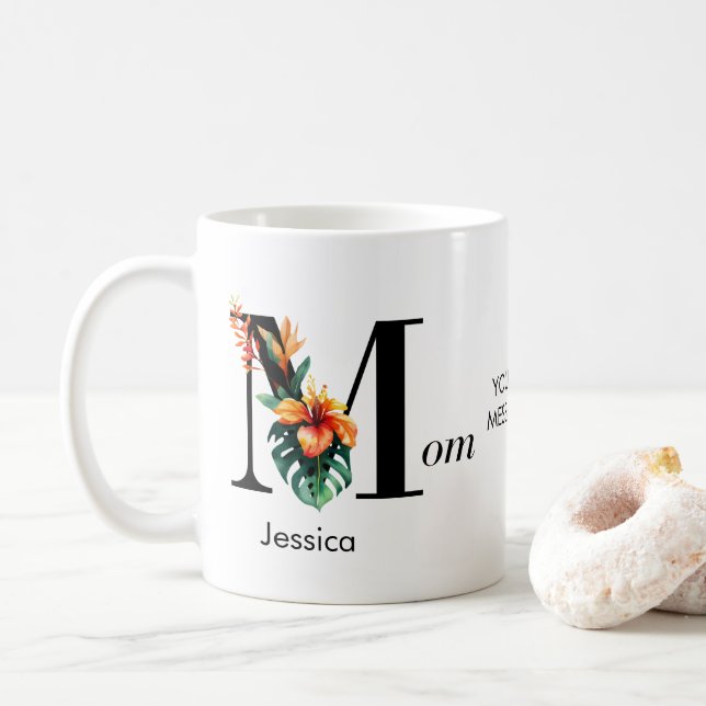 Anpassningsbar Botaniska Monogram Mamma Kaffemugg (Med munk)