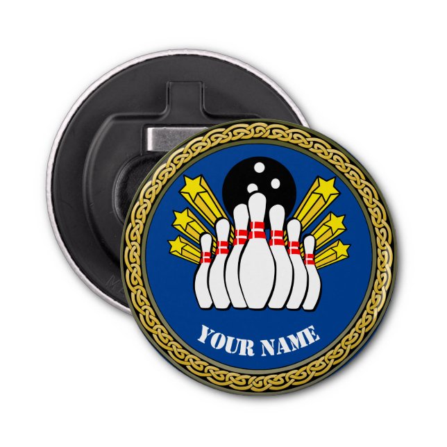 Anpassningsbar Bowling - Lägg till Namn - Blå Flasköppnare (Framsidan)