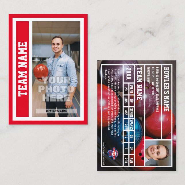 Anpassningsbar Bowling Trading Card (rött) (Fram/baksida)