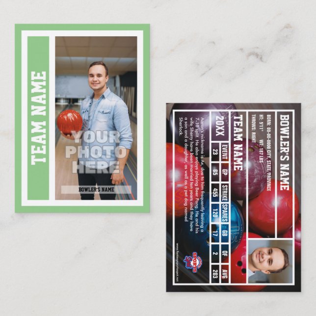 Anpassningsbar Bowling Trading Card (Sage) (Fram/baksida)
