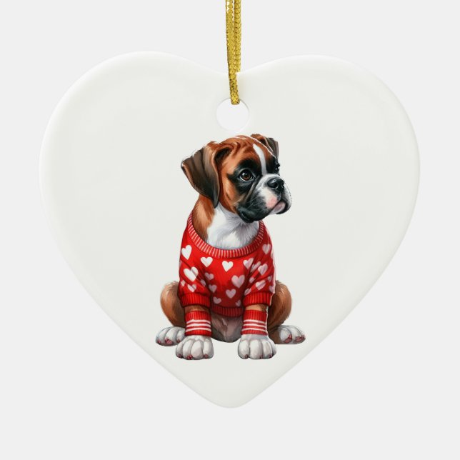 Anpassningsbar Boxer Hund Roligt Valentine Ceramic Julgransprydnad Keramik (Framsidan)