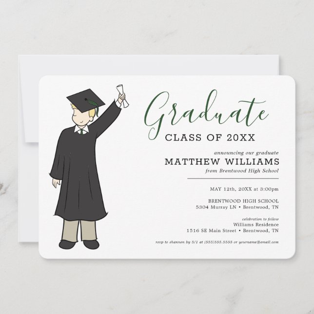 Anpassningsbar Boy Avatar| Högskole Studenten Inbjudningar (Framsida)