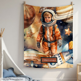 Anpassningsbar Boy Blanket Astronaut Planets Space Fleecefilt