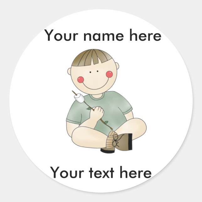 ANPASSNINGSBAR BOY CAMPING-etikett Runt Klistermärke (Framsida)