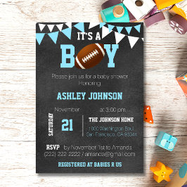 Anpassningsbar Boy Chalkboard Football Theme Baby  Inbjudningar