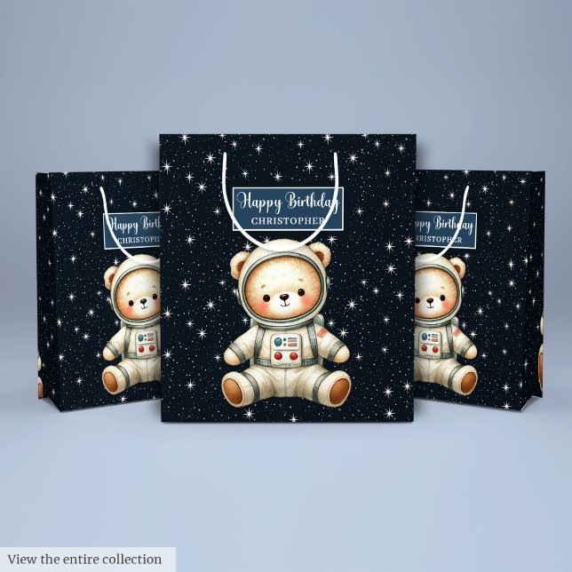 Anpassningsbar Boy Gift Bag med Teddy Astronaut Th (Custom Boy Gift Bag with Teddy Astronaut Theme)