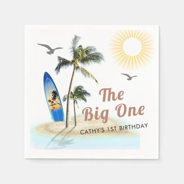 Anpassningsbar Branded Beach Summer 1 Birthday Pappersservett (Framsidan)