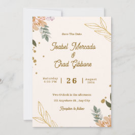 Anpassningsbar Branded Beige och Guld Blommigt Brö Inbjudningar