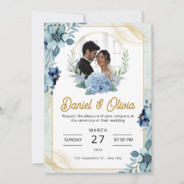 Anpassningsbar Branded Blue and White Blommigt Brö Inbjudningar