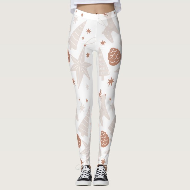Anpassningsbar Branded Brown White julbalar Leggings (Framsida)