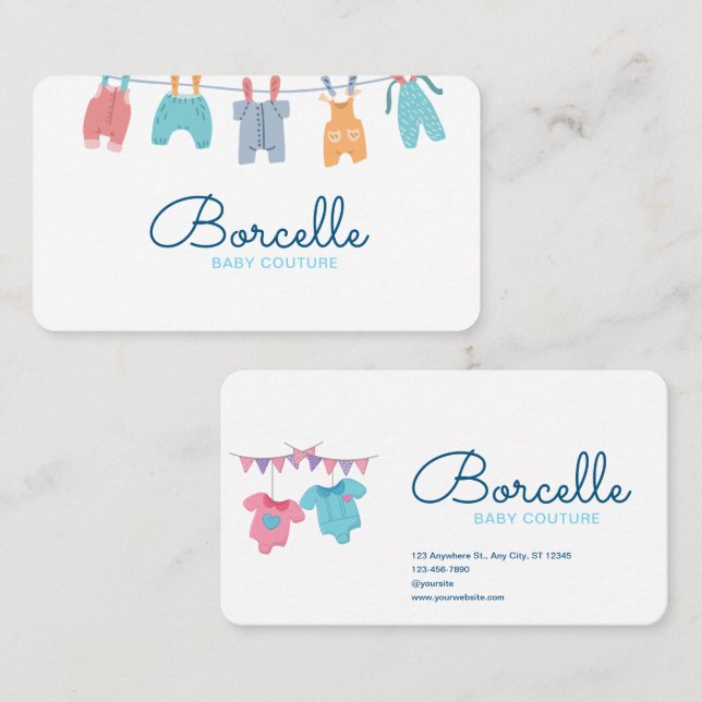 Anpassningsbar Branded Cream och Blue Baby Couture Visitkort (Fram/baksida)