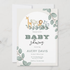 Anpassningsbar Branded Greenery Safari Baby Shower Inbjudningar