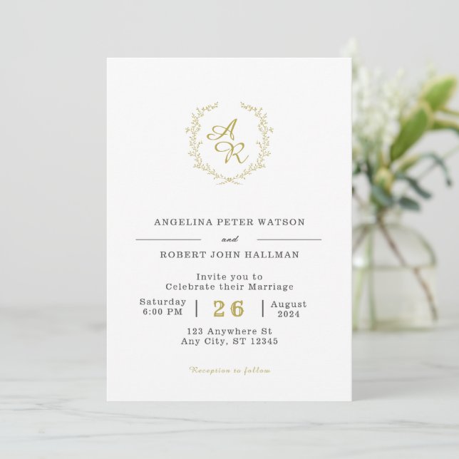 Anpassningsbar Branded White och Guld Elegant bröl Inbjudningar (Stående Fram)