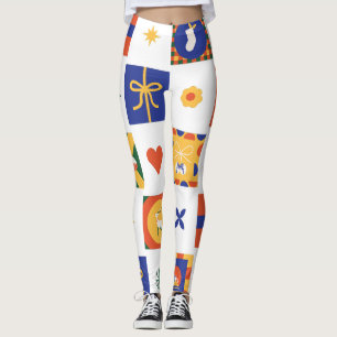 Anpassningsbar Brandesjul i Orange Blue Grönt Leggings
