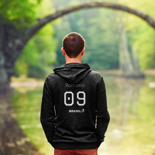 Anpassningsbar Brasilien Fotboll Svart och Vit Edi Hoodie