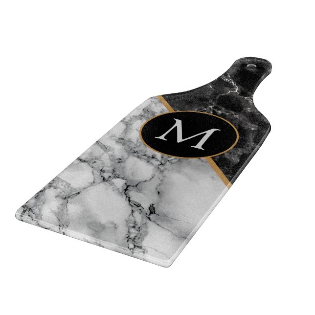 Anpassningsbar Brev Black White Marble Cting Board (Hörn)
