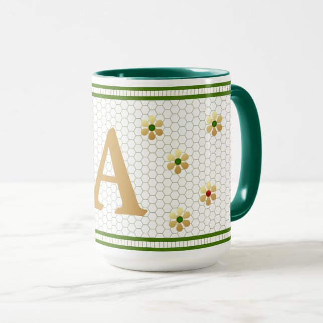 Anpassningsbar Brev | Chic Guld Daisy Honeycomb Mugg (Framsida höger)