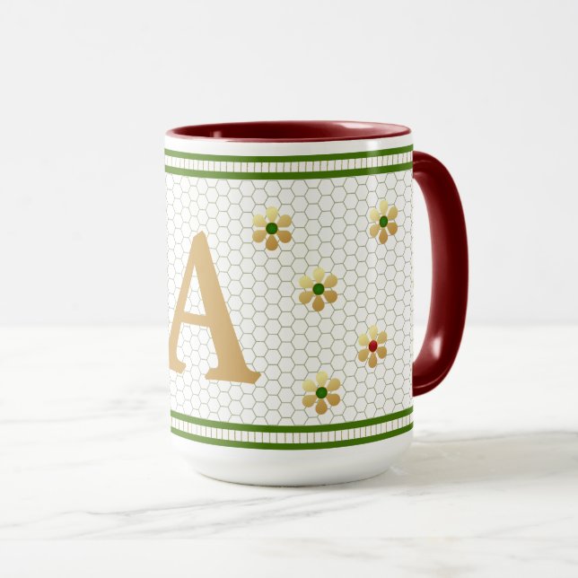 Anpassningsbar Brev | Chic Guld Daisy Honeycomb Mugg (Framsida höger)