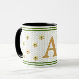 Anpassningsbar Brev | Chic Guld Daisy Honeycomb Mugg